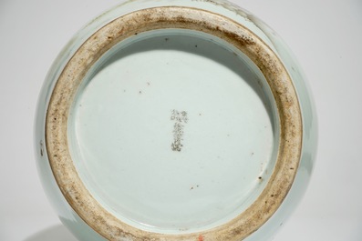 A pair of Chinese famille rose vases and four celadon-ground vases, 19/20th C.