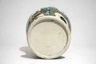 A Chinese verte enamel on biscuit vase with a fluvial landscape, Kangxi