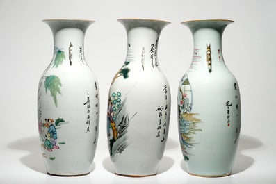 Five Chinese famille rose and qianjiang cai vases, early 20th C.