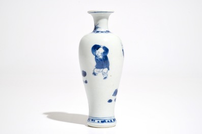 A Chinese blue and white vase with playing boys, Kangxi