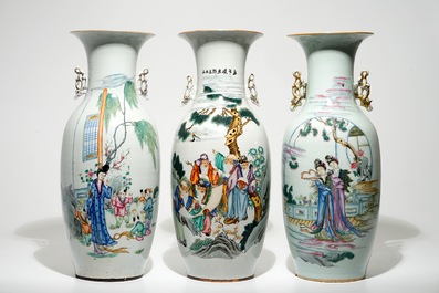 Five Chinese famille rose and qianjiang cai vases, early 20th C.