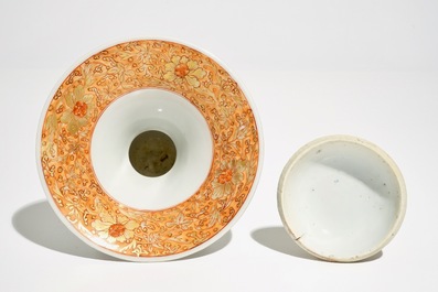 A Chinese famille rose ladies' spittoon and cover, Yongzheng