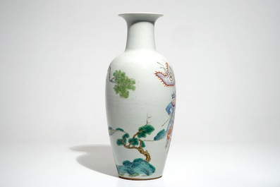 A Chinese famille rose warriors vase, 19th C.