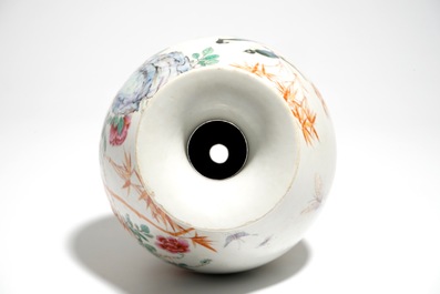 A Chinese famille rose bronze-mounted yuhuchunping vase, Qianlong mark, 19/20th C.