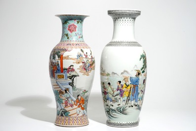 Two tall Chinese famille rose vases, 20th C.