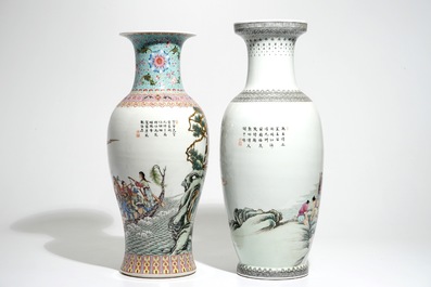 Two tall Chinese famille rose vases, 20th C.