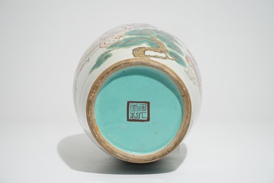 A Chinese famille rose warriors vase, 19th C.