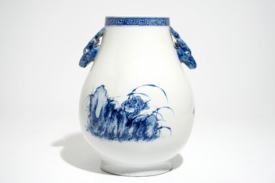 A Chinese blue and white &ldquo;Three Friends of Winter&rdquo; hu vase, Qianlong mark, 19/20th C.