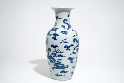 A Chinese blue and white "dragons" vase, 19th C.
