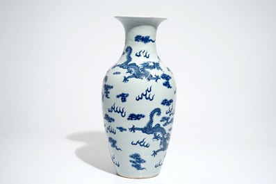 A Chinese blue and white "dragons" vase, 19th C.
