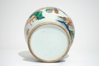 A Chinese olive-shaped wucai vase with figures, 19th C.