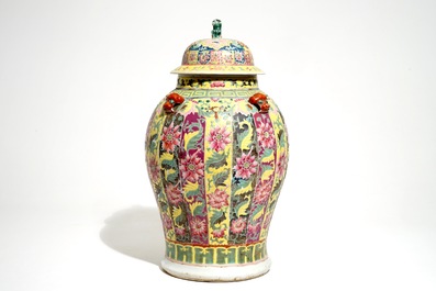 A Chinese Straits or Peranakan porcelain famille rose vase and cover, 19th C.