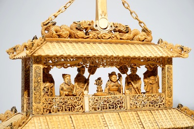 A very large Chinese carved ivory model of a dragon boat, 19th C.