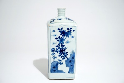 A Chinese blue and white square gin bottle, Transitional period