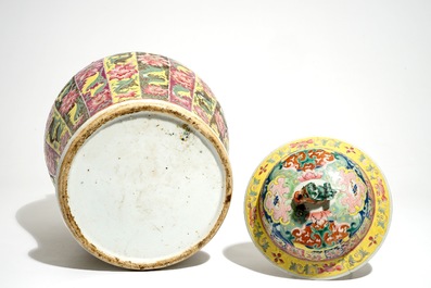 A Chinese Straits or Peranakan porcelain famille rose vase and cover, 19th C.