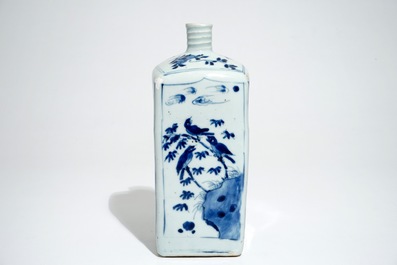 A Chinese blue and white square gin bottle, Transitional period