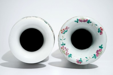 Two tall Chinese famille rose vases with playing boys and court scenes, 19th and 20th C.