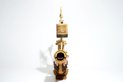 A very large Chinese carved ivory model of a dragon boat, 19th C.