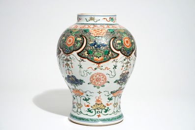 A Chinese famille verte baluster vase, Kangxi