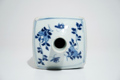 A Chinese blue and white square gin bottle, Transitional period