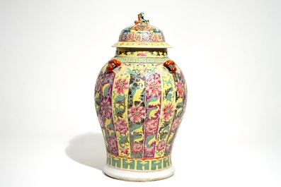 A Chinese Straits or Peranakan porcelain famille rose vase and cover, 19th C.