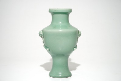 A Chinese monochrome celadon-glazed vase, Qianlong mark, 19/20th C.