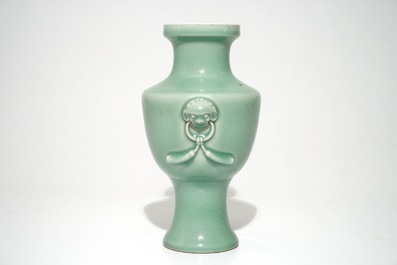 A Chinese monochrome celadon-glazed vase, Qianlong mark, 19/20th C.