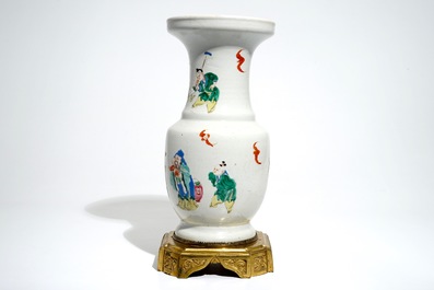 A Chinese bronze-mounted famille rose vase with figures, Yongzheng