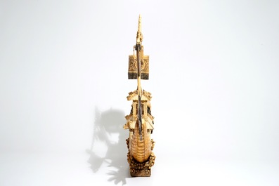 A very large Chinese carved ivory model of a dragon boat, 19th C.