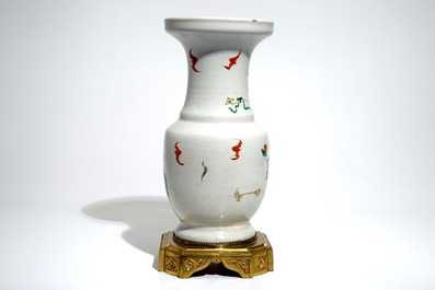 A Chinese bronze-mounted famille rose vase with figures, Yongzheng