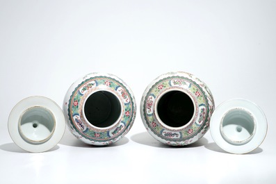 A pair of tall bronze-mounted famille rose baluster vases and covers, Samson, Paris, 19th C.