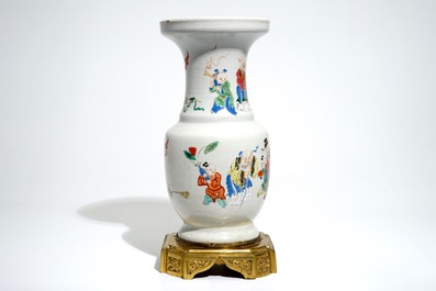 A Chinese bronze-mounted famille rose vase with figures, Yongzheng
