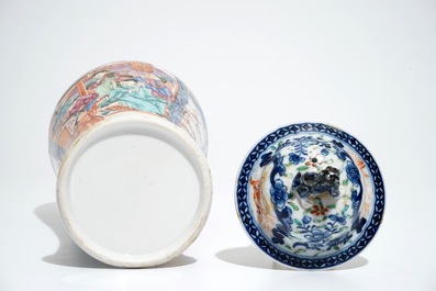 A Chinese famille rose mandarin vase and cover, Qianlong