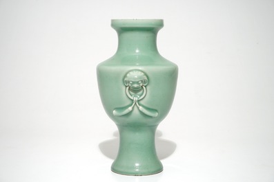 A Chinese monochrome celadon-glazed vase, Qianlong mark, 19/20th C.