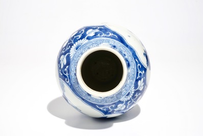 A Chinese blue and white baluster vase with landscape panels, Kangxi