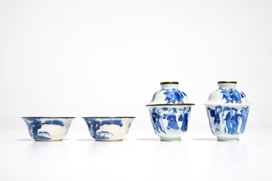 Four Chinese blue and white bowls, "Bleu de Hue" for the Vietnamese market, 19th C.