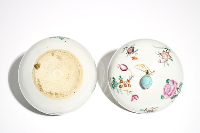 A Chinese famille rose box and cover with floral design, Qianlong