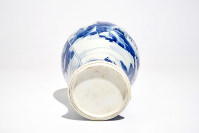A Chinese blue and white baluster vase with landscape panels, Kangxi
