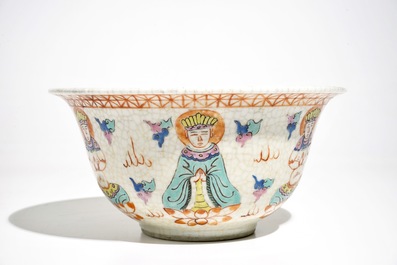 A large Chinese famille rose Bencharong style bowl for the Thai market, 19th C.