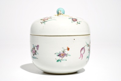 A Chinese famille rose box and cover with floral design, Qianlong