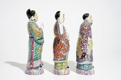 Three Chinese famille rose figures, 19/20th C.