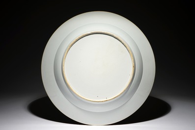 A very large Chinese blue and white charger with the Chinese wall, Kangxi