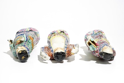 Three Chinese famille rose figures, 19/20th C.