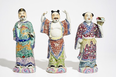 Three Chinese famille rose figures, 19/20th C.