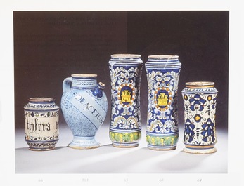 An Antwerp maiolica light blue ground wet drug jar, mid-16th C.