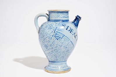 An Antwerp maiolica light blue ground wet drug jar, mid-16th C.