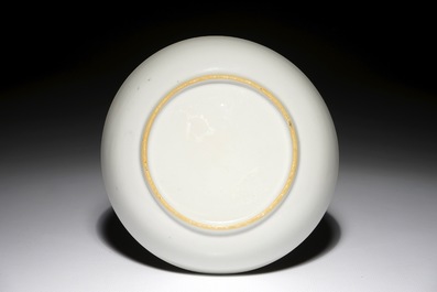 A Chinese export porcelain "Commedia dell'Arte" saucer dish after Watteau, Qianlong
