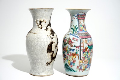 A Chinese famille rose "100 boys" vase and a Nanking dragon vase, 19th C.