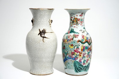 A Chinese famille rose "100 boys" vase and a Nanking dragon vase, 19th C.