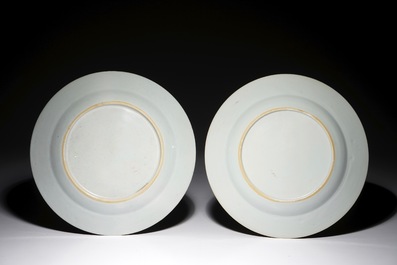 Two Chinese export famille rose plates with European figures, Qianlong